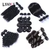 Brazilian Peruano Malásio Indiano Virgem Humano Weave 3bundos com Lace Frontal Fechamento Corpo Onda Reta Loose Profundamente Curly Remy Hair