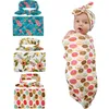 Newborn Baby Swaddle Wrap Blanket Hat Set Infant Flower Floral Swaddle Soft Cotton Sleep Sack Wrap Cloth With Bow Cap Hats 13 Styles