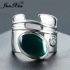 Unique Geometric Blue Green Stone Rings For Men Women Oval Big Wedding Bands Male Engagement Ring Silver Vintage Party Jewelry