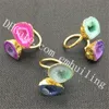 10Pcs Irregular Mixed Random Color Double Druzy Geode Stone Rings Gold Electroplated Dyed Agate Quartz Gemstone Dual Rings Adjustable Size