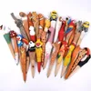 Handmade Animal carved wood pen Cute creative Flamingo Writing Pen Ball Point Wooden Novelty Gift School Stationary Ballpoint 35pcs