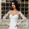 Modest Overskirt Lace Mermaid Bröllopsklänningar Beaded Sweetheart Neck Appliqued Trumpet Bridal Gowns Långärmad Plus Size Vestido de Novia