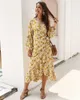 Women Spring Summer Dresses 2020 New Fashion Floral Printed Bohemian Beach Dress Holiday Sexy V-Neck Lantern Long Sleeve Casual Long Dress