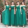 Dark Green Floor-length Bridesmaid Dresses Mix Styles Empire Waist Maid of Honor With Ruffles Honor Bridal Gowns