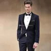 Senaste Design One Button Navy Blue Wedding Groom Tuxedos Sjal Lapel Groomsmen Mens Dinner Blazer Passar (Jacka + Byxor + Tie) No: 1667