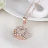 Colliers simples avec pendentif couronne en cristal plaqué or et argent, décor de fête de mariage pour femmes et filles, bijoux en chaîne