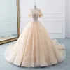 Mingli Tengda Lantejoulas de Luxo Vestidos de Casamento Do Laço Do Vintage Sheer Neck Sweep Trem de Manga Curta Vestido De Noiva vestido de Baile vestido de novia 2018