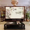 Chinese style landscape early spring flower and bird Tang Dynasty poetry, mural 3d seamless TV sofa background wallpaper