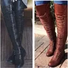 Women Long Boots Lace Up Leather Female Over the Knee Boots Winter Women Shoes Plus Size 34-43 Ladies Boots