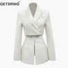 Fashion-Getring Women Blazer White Blazer Womens Blazers Långärmad kostym Fake Två Stitching Suit Coat Women Jaket Vår 2019