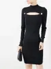Christmas ins wholesale runway new hot fall Hign-End Crew neck Long sleeves Button Panelled Hollow out Party Dresses