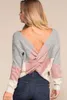 Fashion-Multi Färg Blockerad Open Back Sweater Kvinnor Elegant Twisted Knitwear Vinterflickor Lösa Stickade Pullovers Pull Femme