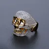 Herren-Hip-Hop-Goldschmuck, Punk-Totenkopf-Ring, natürlicher weißer Saphir-Diamant-CZ-Ring, Freund-Geschenk, Größe 7–13