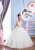 Sheer Short Sleeves Lace A Line Flower Girls Dresses Tulle Applique Beaded Ruffles Princess Birthday Girls' Pageant Party Dresses BA5120