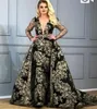 YouSef Aljasmi Syrenki Suknie Wieczorowe z odpinanym pociągiem V Neck Długie rękawy Gold Prom Dress Dubai Lace Party Pageant Suknie Plus Rozmiar
