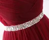 Cheap Long Tulle Burgundy Prom Dresses with Sequin Beaded Belt Strapless Corset Evening Gowns Lace up Back Senior Formal Party Dress 182d