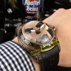 新しい45mmバブルゴールドスカルダイヤルTourbillon自動メンズウォッチローズゴールドフィレンツェ彫刻シェル楽しい魚眼レンズブラックゴム腕時計Hello_Watch