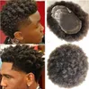 4mm Afro Saç Parçası Mono Pu Toupee Brezilyalı Bakire İnsan Saç Yerine Siyah Erkekler