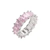 Europa en Amerika Ring Sieraden Goud Zilver Kleur Iced Out Helder Roze Vierkant Kubieke Zirkoon Sieraden Rings169e