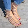 여성 샌들 검투사 여름 해변 플랫은 여자 오픈 발가락 로마 블랙 샌들 Sandalias Mujer 큰 크기 (43) 브라운 신발