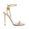 Sale-Runway quente de Verão Sapatos Mulher sexy Aberto à frente Cadeado Mentallic Stiletto Salto Alto Ankle Strap Sandals Mulheres Plus Size