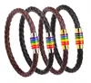 Bracelets en cuir tissé à breloque arc-en-ciel à la mode, boucle magnétique en acier inoxydable, bijoux pour hommes et femmes, cadeau 50 pièces Epacket