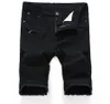 Été Déchiré Biker Jeans Shorts Hommes Bermuda Blanc Noir Denim Shorts Pour Homme Stretch Mode Zipper Shorts Masculino Y19072301