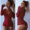 Tek Parça Kadınlar Katı Bodycon Tulum Bayanlar Seksi Uzun Kollu V Boyun Fitness Tulum Tulum Tulum Siyah Macacao Kısa