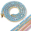 Новый Золотой Bling Blue Blue Pink Diamond Tennis Цепи Мужской Ожерелье Персонализированные хип-хоп Кубический цирконий Choker Chokes Prapper Ювелирные Изделия Подарок для мальчика