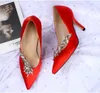 Hot Koop Kristallen Stiletto Hak Zijde Trouwschoenen Voor Bruid Designer Dames Hakken Pointed Teen Rhinestones Lady Pump