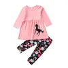 Spring Autumn Kids Clothing Sets Girls Cartoon Print Long Slevee Top + Floral Pants 2pcs/set Pyjamas set Children Outfits M2166