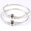 Yhamni Nieuwe ontwerp Solid Silver Snake Chain Original Charm Armband met liefde Gestempeld Charm Bead Armband voor Vrouwen 16-23cm HB520