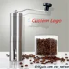 Custom Logo! Coffee Grinder Bean Mills Manual Stainless Steel Portable Kitchen Grinding Tools Perfumery Cafe Bar Handmade coffee mills