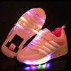 Sapatos de crianças com luzes LED crianças skate sneakers com rodas brilhantes LED luz para meninos meninas zapatillas con ruidas sh190916