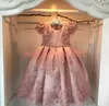 Princess Beads Lace Flower Girls' Dresses Bow Capped 2020 Girls Birthday Formal Gowns First Communion Dresses Kids Tutu Pageant For Wedding