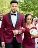 Fashion Burgundy Men Wedding Tuxdos Black Shawl Lapel Groom Tuxedos Excellent Men Jacket Blazer 2 Piece Suit(Jacket+Pants+Tie) 2662