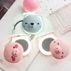 Gullig gris sminkspegel med liten fläkt LED Light Portable Mini USB Laddning Pocket Spegel Handhållen Mode Cartoon Pig Mirror Gift VT0426