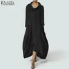 Mode-robe grande taille robes col roulé Maxi robe 2019 automne manches longues Vestidos solide ourlet irrégulier boutons robes