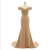2020 Nouvelle arrivée Pink V cou de l'épaule des applications en dentelle vintage sirène perlée robes de demoiselle d'honneur robes de fête Vestido de Festa