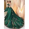 Indien Abaya vert 2 pièces robes de soirée avec dentelle dorée appliques robes de bal sexy saoudien arabe perlé caftan robe tenue de soirée