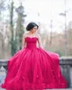 2022 Donkerrood Baljurk Prom Jurk Sweetheart Kant Tulle Petal verfraaid Vloer Lengte Avondjurken Sweet 16 Dresses