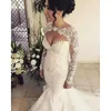 Azzaria Haute mermaid wedding dresses with Long Sleeve 2018 Plus Size Backless Vintage Bead lace Wedding Gown keyhole Front Open Back Bride