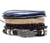braccialetto in vera pelle foglia perline corda di canapa braccialetto semplice e facile regolabile braccialetto da uomo combinato 4 stili / 1 set