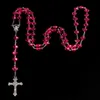 24pcs / 8mm قطع الوردية البلاستيك حبة كريستال قلادة الكاثوليكية مع الأراضي المقدسة ميدالية الصليب المجوهرات الدينية