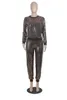 Two Piece Sets Sequin Set Sexy Women Glitter Tops Long Sleeve Long Pants Set