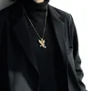 Gold Color Eagle Pendant Necklace Men Stainless Steel Charm Chain Necklaces Punk Zircon Rapper Choker Hip Hop Jewelry Gift