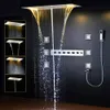 Modernes Bad-Duschsystem, elektronisches LED-Regenduschset mit 5 Funktionen, Deckenduschkopf, Wasserfall-Niederschlag, neblige Säule, 10,2 cm Strahlspray