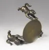 Plaque en Bronze chinois chats Animal 3 chat lampe à huile bougeoir chandelier statue274D