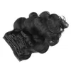 9A Clip Dans Les Extensions De Cheveux Humains Non Transformés Brésiliens Péruviens Malaisiens Indiens Vierges Vague De Corps Cheveux 7pcs / set 120g Pleine Tête Couleur Naturelle