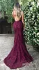 New Cheap Black Girls Sexy Burgundy Prom Dresses Mermaid V Neck Backless Floor Length Lace Evening Dress robe de soiree Formal Dresses